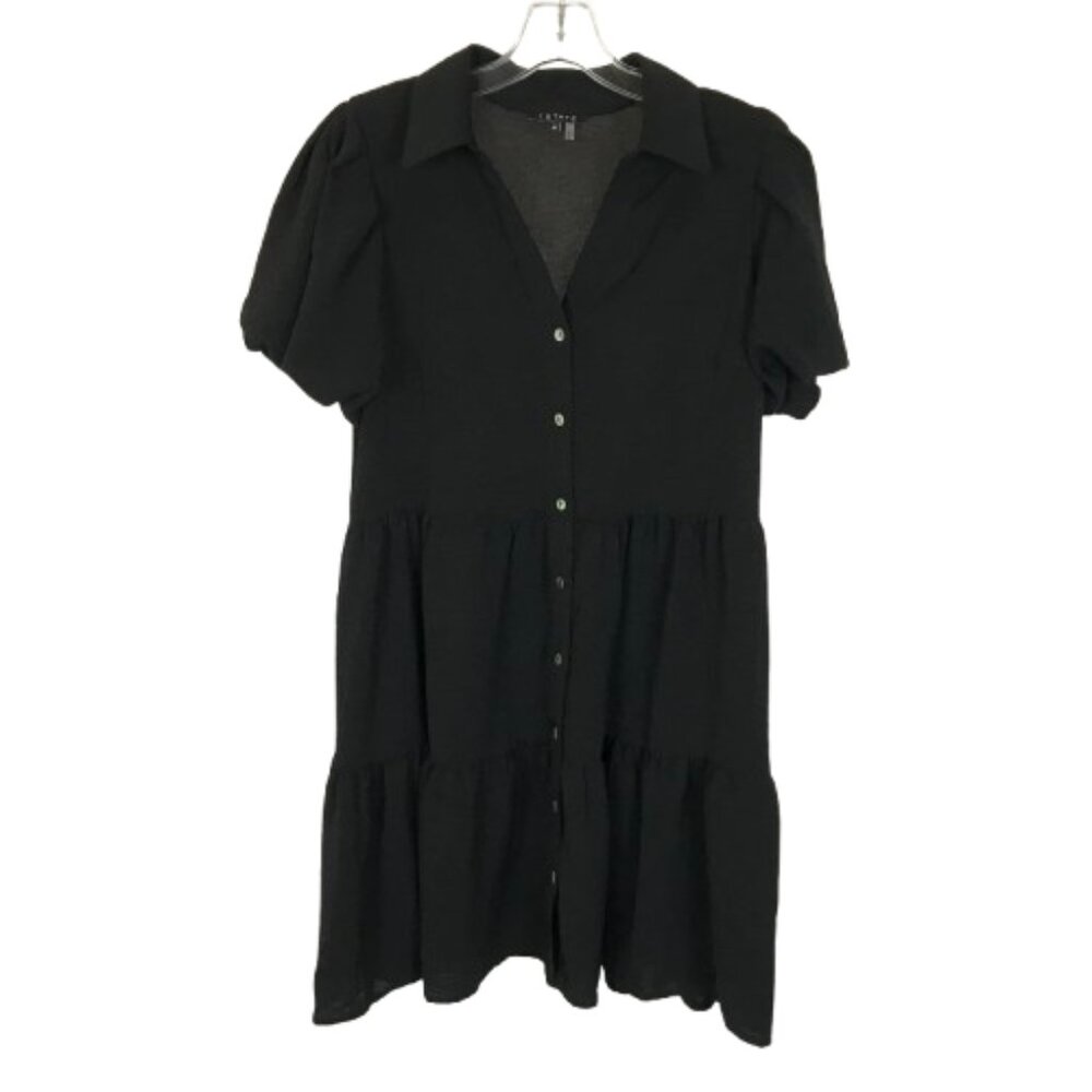 NWT 1.STATE Womens Size Medium Black Tiered Puff Sleeve Mini Dress LBD NEW
